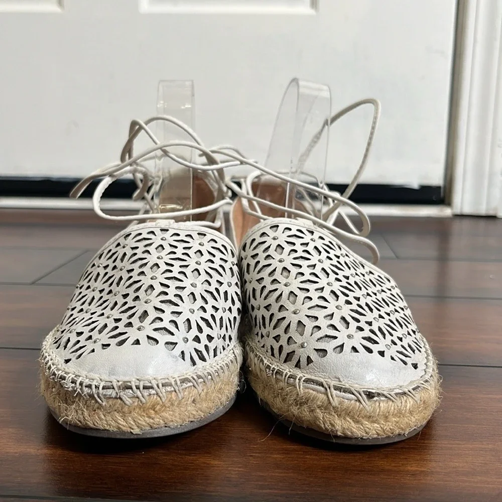 Jasper & Jeera Rosecut‎ Leather Espadrilles Women's 8 White Boho